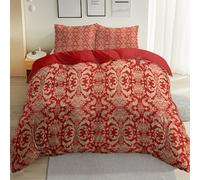 Bedding Duvet Cover Sets - 3 Pieces Retro Baroque Pattern Bedding Soft Brushed Microfiber Bed Quilt Red Beige With Zipper Cover with 2 Pillowcase 260 × 220