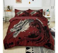 Bedding Duvet Cover Sets Double 200x200 cm Fierce Dragon Red 3D Printed Microfiber Quilt Cover Set for Kids Teens, Bedroom Decor 3 Pcs Bedding Set with 2 Pillowcases
