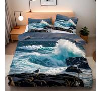 Bedding Duvet Cover Super King Waves Islands Comforter Microfiber Easy Care Printed Reef Sea Quilt Cover 3pcs 260x220 cm and 2 Pillowcases 50x75 With Zip Corner Ties Bedroom Decor