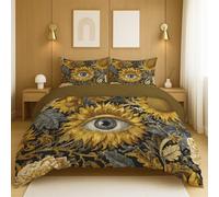 Bedding fabric makes them soft Easy Care Quilt Cover Set Yellow gray Flowers eyes leaves King Ideal for Everyday Home and Guest Room Use