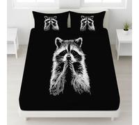 Bedding Fitted Sheet Queen(152 x 200 cm),Black - Deep Pocket 30 cm (12") - Easy Care - Soft Microfibre - Shrinkage and Fade Resistant - Silhouette Close-Up Animal Raccoon Fitted Sheet