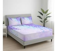 Bedding Fitted Sheet Set Double 135 x 190 cm - 30 cm Deep Pocket, Soft Brushed Microfibre Bed Sheet Set, Wrinkle-Resistant, Easy Care, Breathable, Light Purple, Minimalist Watercolor Flowers