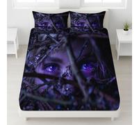 Bedding Fitted Sheet Set Single 90 x 190 cm - 30 cm Deep Pocket, Soft Brushed Microfibre Bed Sheet Set, Wrinkle-Resistant, Easy Care, Breathable, Purple, Night Mysterious Eyes