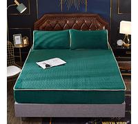 Bedding Fitted Sheet,Winter Crystal Velvet Latex Mattress Protector, Warm Thick Solid Color Deep Pocket Fitted Bed Sheet Pillowcase,Green,180 * 200cm (3pcs)