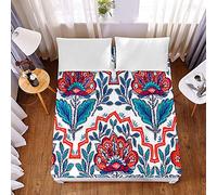 Bedding Fitted Sheets Extra Deep 30 cm, Morbuy Bohemian Mandala Style Microfiber Soft Fade Resistant Bed Sheets for Single Double King Size, No Pillowcases (Red flower green leaf,140 * 200 * 30cm)