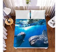 Bedding Fitted Sheets Extra Deep 30cm, Morbuy Bedding Microfiber Soft Fade Resistant Bed Sheets for Single Double King Size, Only Bedsheet - 3D Blue Ocean Dolphin - Lovely Partner (90 * 200 * 30cm,C)