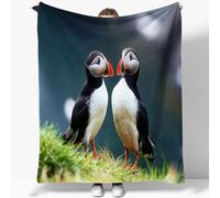 Bedding Flannel Throws Blanket 100 x 130 cm, Multi-Color Fuzzy Warmth Soft Blanket, Animal Bird Puffin Comfy Sherpa Fleece Blanket, Reversible Bed Blanket Easy Care for Couch, Sofa