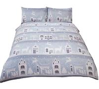 Bedding Heaven Flannelette Duvet Cover Set, Reindeer Road Quilt Cover Set. Silver or Red. Single, Double, King, Super King Size. (double, silver)