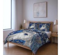 Bedding High tensile strength Perfectly Stitched Closure Quilt Cover Set,Blue white Animals unicorns fantasy single Suitable for bedroom