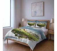 Bedding High tensile strength Perfectly Stitched Closure Quilt Cover Set,Green Animals oasis clouds super King Suitable for bedroom