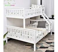 Bedding Home Pine Wood Triple Bunk Beds For Kids, Highly Durable Botton 3ft Single & 4.6ft Double Upper Wooden Frame Bunk Beds For Adults & Toddler (White)