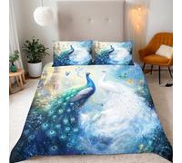 Bedding King Duvet Cover Sets 3D Animal Beautiful Peacock Print Quilt Cover 230x220 cm Microfiber Comfortable Breathable Comforter Cover + 2 Pillow Cases With Zipper Fixable Corner Straps