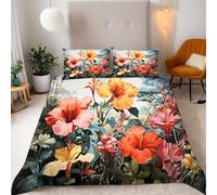 Bedding King Duvet Cover Sets 3D Colorful Plant Floral Print Quilt Cover 230x220 cm Microfiber Comfortable Breathable Comforter Cover + 2 Pillow Cases With Zipper Fixable Corner Straps