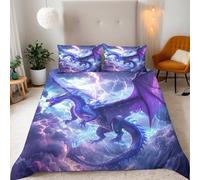 Bedding King Duvet Cover Sets 3D Magic Lightning Dragon Print Quilt Cover 230x220 cm Microfiber Comfortable Breathable Comforter Cover + 2 Pillow Cases With Zipper Fixable Corner Straps