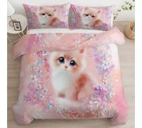 Bedding Kitten Flowers Cute Double Duvet Cover Double Hypoallergenic Premium Brushed Microfiber Set Non Iron Luxury Urban Bedding Sets With Zipper Closure 200 × 200 Pink