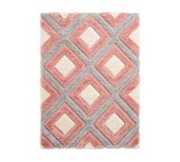 bedding mill Grey Pink Shaggy Rug, Stain-Resistant Geometric Rug, Easy to Clean Rug with 40mm Thickness, Modern Turkish Rug for Bedroom, Living Room, & Dining Room-120cm X 170cm
