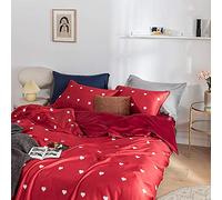 Bedding New Sheet Tencel Double Duvet Set Ice Cold Silky Silk Satin Summer Double-Sided-Mr. Cow_1.8m Bed Four-Piece Set/Duvet Cover 2. (Love Red 2.0m four)