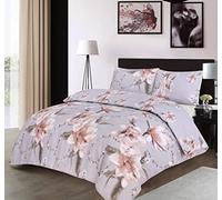 Bedding Quilt Case Duvet Cover & Pillowcase Set Sigle, Double and King size (Chelsea Flora Grey, King)