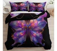 Bedding Quilt Cover Set, Butterfly Wings Fantasy Super King Duvet Cover Premium Brushed Microfiber with 2 Pillowcases Soft Comfortable Touch With Zipper Closure 260 x 220 cm Black