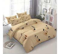 Bedding Quilt Cover Set Double 200x200 cm Cartoon Musical Note Pattern Beige 3 Pieces Duvet Cover Sets, with Zipper Closure and 2 Pillowcases, Non-Iron Easy Care Bedding Set