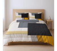 Bedding Quilt Cover Set fabric makes them soft fade resistant Duvet Cover Sets, black Pattern Splicing Blocks King Suitable for bedroom
