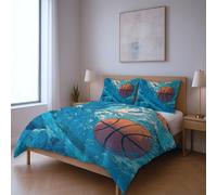 Bedding Quilt Cover Set fabric makes them soft fade resistant Duvet Cover Sets, blue Basketball Sea single Suitable for bedroom