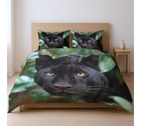 Bedding Quilt Cover Set fabric makes them soft fade resistant Duvet Cover Sets, Bright black Animals black panther plants super King Suitable for bedroom