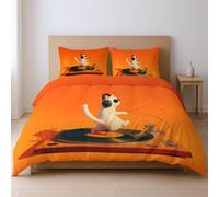 Bedding Quilt Cover Set fabric makes them soft fade resistant Duvet Cover Sets, Orange Record player animals cats King Suitable for bedroom