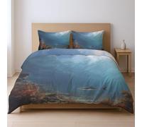 Bedding Quilt Cover Set fabric makes them soft fade resistant Quilt Cover Set, blue Seabed Shark Coral single Suitable for bedroom
