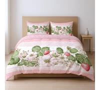Bedding Quilt Cover Set fabric makes them soft fade resistant Quilt Cover Set, pink Strawberry flower Double Suitable for bedroom