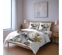 Bedding Quilt Cover Set fabric makes them soft fade resistant Quilt Cover Set,White grey Animals dolls stars single Suitable for bedroom