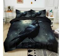 Bedding Quilt Cover Set King 230x220 cm Gothic Black Crow 3 Pieces Duvet Cover Sets, with Zipper Closure and 2 Pillowcases, Non-Iron Easy Care Bedding Set