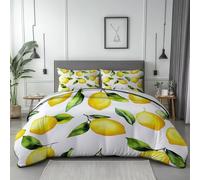 Bedding Set 200 x 200 cm - Watercolor Fruit Lemon 3-Piece Soft Microfiber Duvet Cover Set for Adults,Child Teens & Couples, Wrinkle-Resistant, with Zipper & 2 Pillowcases White