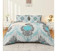 Bedding Set 3 Piece 200 x 200 cm Black Blue Vintage Geometric Stripes Duvet Cover and 2 Pillowcases 50x75cm Breathable Microfiber Quilt Cover for Nursery Guest Room Decor