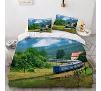Bedding Set 3 Pieces Train Landscape Comfortable Single Duvet Cover Set 3D Soft Microfiber Quilt Cover with Zipper and Pillowcase 135 * 200cm Railway Transportation for Kids Boys Girls Teens