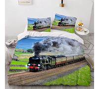 Bedding Set 3 Pieces Train Steam Train Comfortable Single Duvet Cover Set 3D Soft Microfiber Quilt Cover with Zipper and Pillowcase 135 * 200cm Railway Transportation for Kids Boys Girls Teens