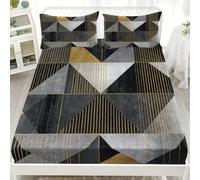 Bedding Set 30Cm Deep Pockets 48x75 inch For 4ft Small Double Size Sheets Abstract Geometric Triangle Modern Fitted Sheet With 2 Pillowcases Grey Microfiber Soft Fade Resistant Bedroom 3 Piece