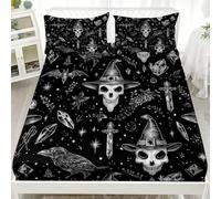 Bedding Set 30Cm Deep Pockets 48x75 inch For 4ft Small Double Size Sheets Dark Gothic Skull Raven Fitted Sheet With 2 Pillowcases Black Microfiber Soft Fade Resistant Bedroom 3 Piece