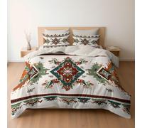 Bedding Set American traditional art Earth tones Vintage, Reversible Duvet Cover Set with Pillowcases for King Bed, Cream Bedding, Soft Microfiber Duvet Cover Zipper Closure 230 x 220 cm