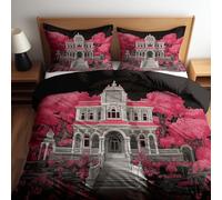 Bedding Set Architecture Rose Arch Duvet Sets Super King 100% Poly Cotton Quilt Cover with Pillowcases 3 PCs - Ultra soft Hypoallergenic Luxury with Fitted Sheet and Pillowcases 260 x 220 cm Black