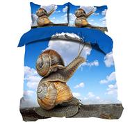 Bedding Set Blue Sky White Clouds Sluggish Snails 3D Animal Print Stylish Duvet Cover Set Children Boy Girl SIngles Bed Duvet Cover 135x200cm and Pillowcase 50x75cm (Snail, SIngles Bed)