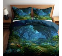 Bedding Set Cartoon Forest Garden Duvet Sets Super King 100% Poly Cotton Quilt Cover with Pillowcases 3 PCs - Ultra soft Hypoallergenic Luxury with Fitted Sheet and Pillowcases 260 x 220 cm Dark Blue
