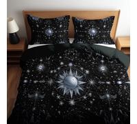 Bedding Set Celestial Bodies Moon Sun Duvet Sets King 100% Poly Cotton Quilt Cover with Pillowcases 3 PCs - Ultra soft Hypoallergenic Luxury with Fitted Sheet and Pillowcases 230 x 220 cm Black