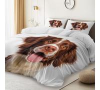 Bedding Set Cute Dog Springer Spaniel Theme King Size Duvet Cover for Teens and Aldult, Reversible All Season Set 3 Pcs 90 × 86" Microfiber Bedding with Zipper, White
