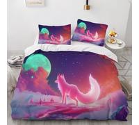 Bedding Set for Kids Girls Teens Fox Moon Cloud Printing Comforter Cover Microfiber Bedclothes Decor Fantasy Art 3Pcs Duvet Cover With 2 Pillowcase Single