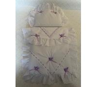 Bedding Set for Silver Cross Dolls Prams, Compatible with Oberon and Chatsworth Models (Lilac Flower)