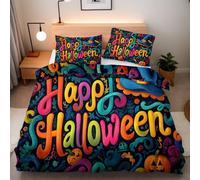 Bedding Set Halloween Pumpkin 135x200 cm Single Duvet Sets Halloween 3D Double-sided Printing Quilt Cover Microfiber Soft Comforter Cover 3 Piece 2 Pillowcases 50x75 cm With Zip Corner Ties Bedroom
