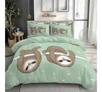 Bedding Set King Size, Cartoon Animal Sloth Duvet Cover Kids Breathable Comforter Cover, Soft Microfiber Light Green Bedding Fade Resistant Quilt Cover Set Decorative 3 Piece
