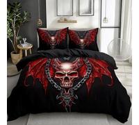 Bedding Set King Size, Gothic Dragon Wings With Chains And Skulls Duvet Cover Kids Breathable Comforter Cover, Soft Microfiber Black Bedding Fade Resistant Quilt Cover Set Decorative 3 Piece