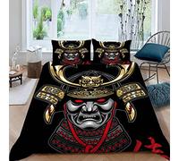 Bedding Set King Size Japanese Art 3d Printed Adults Teenager Girls Boys Microfiber Fluffy Kingsize Duvet Cover Set Samurai Helmet White/Black/Grey King Size Bedding